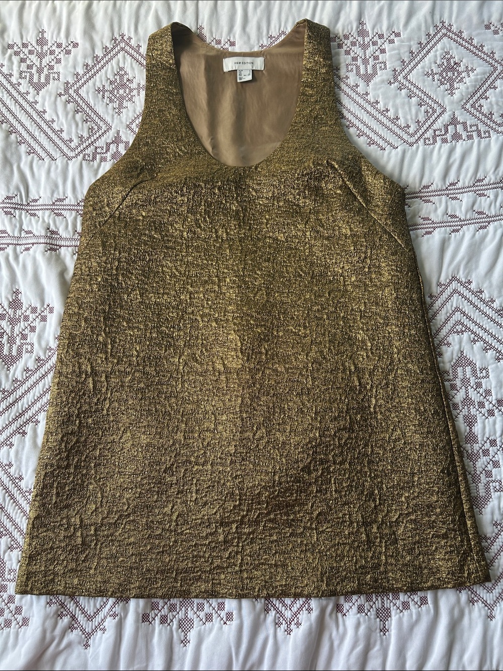 H&M Edition Gold Sleeveless Jacquard Shift Dress